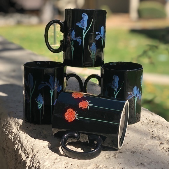 Vintage Otagiri Blue Iris Mug Set - Unique 12-Sided Design